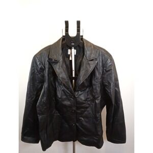 Women's 3X East 5th‎ Black Leather Button-up Jacket
